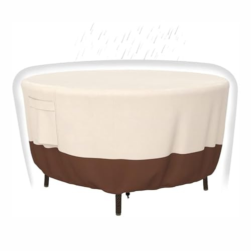 Runde Schutzhülle für Gartenmöbel, staub- und wasserdicht, Schutzabdeckung für Tisch- und Stuhlsets im Freien, Gartentisch, Verandatisch, Beige-Braun