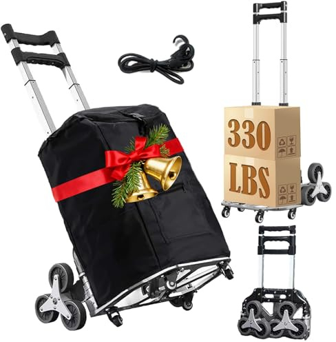 Stair Climbing Cart, 330LB Capacity Collapsible Stair Climbing Dolly,Cart for Stairs with Bungee Cord and Swivel Wheels 50L Shopping Bag,Hand Trucks for Moving Shopping, Office Use (330LBS)