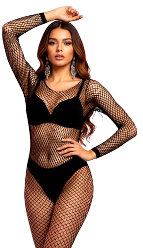 Gsbnjuy Women's Fishnet Bodysuit, Rave Outfits, Backless Bodystocking Sexy Tights Soft Jumpsuit Underwear Nightwear Lingerie Full Body Bodysuits One Size (Black)
