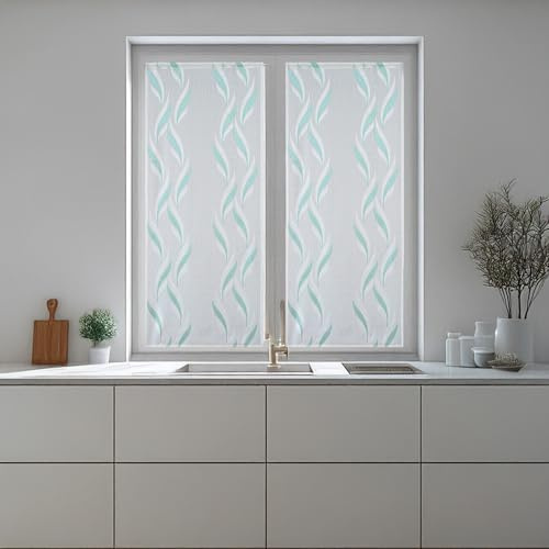 Home Tresor - Coppia Tende a Vetro, Tende per Interni, Finestre Cucina, Cameretta, Soggiorno Mod. MADRID Semitrasparente Base Bianca, Corte e Lunghe - 60x150 cm, Salvia