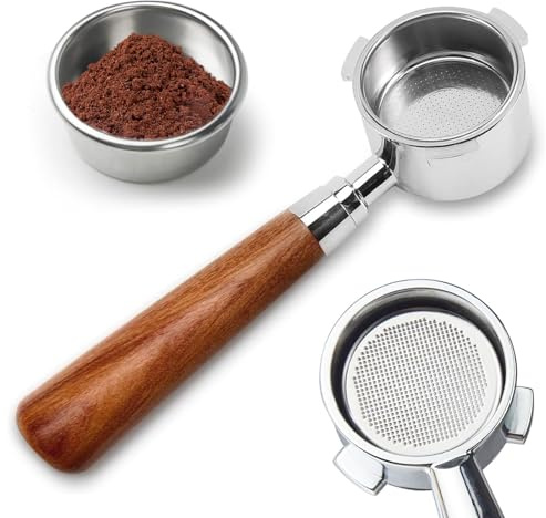 Portafiltro sin fondo de 51 mm con 3 orejas, portafiltro Espresso Bottomless, compatible con DeLonghi Dedica EC680, EC685, EC885, cesta filtrante de acero inoxidable y mango de madera roja
