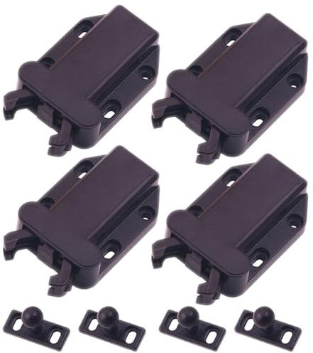 HOMSFOU 4pcs Brown Push Catch Latch Spring Catch Door Latch Cabinet Door Lock Touch for Kitchen Cupboard Wardrobe Press Open Drawer Lock