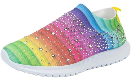 Ortopediska skor, dam, slip-on, sneakers, damsneakers med glitter, strass, dam, slip-skor, färgglada sneakers utan snörning, sportskor, lätta promenadskor, eleganta, joggingskor, halkfria