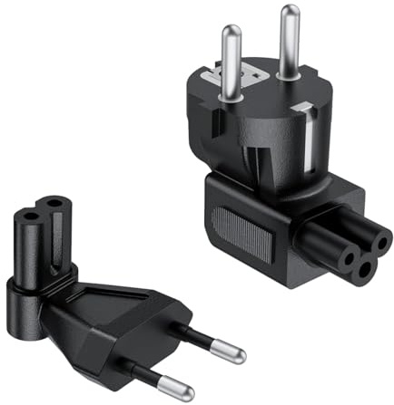 MejaRizon 2 Stück Tragbares Stromkabel Euro Stecker Netzadapter Winkeladapter IEC C7 auf Europa CEE7/16 Stecker Adapter EU-Adapter 90 Grad IEC C5 auf Europa CEE7/7 Kompatibel für Laptop
