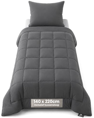 Slaapspeciaal Bettdecke ohne Bezug 140x220cm - Ganzjahresdecke Extra lang | Steppdecke Atmungsaktiv & Regulierend - Gelfasern für Daunengefühl - Waschbare Bettwäsche inkl. 2 Kissenbezügen - Grau