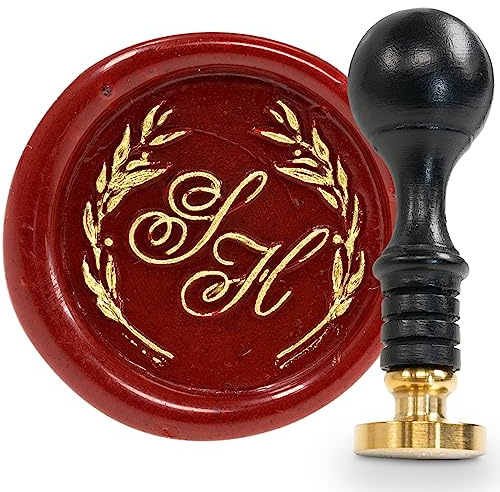 Siegelstempel personalisiert - Deine Einladungen, Briefe oder Save the Date zur Hochzeit mit persönlichem Siegel, 2 Initialen nach Wunsch im Lorbeerkranz