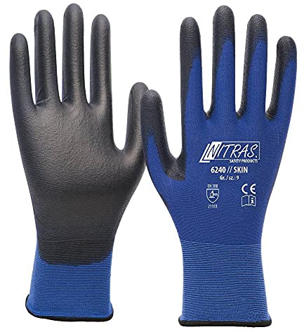 12 par NITRAS 6240 Skin Nylon-stickade handskar med PU-beläggning, finmontering, pekskärm, storlek: 10