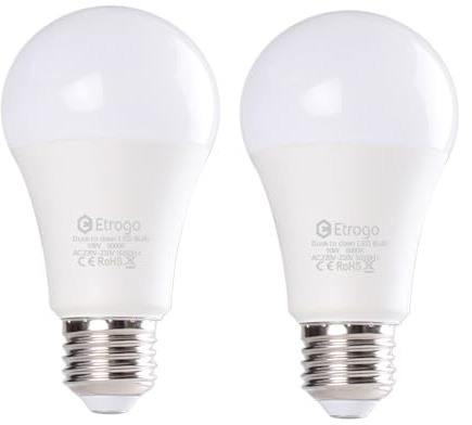 Etrogo Bombilla LED Sensor Crepuscular E27 Con Sensor de Luz Sensor Dia y Noche Encendido Apagado Automático 10W Equivalencia 100W Blanco Frio 6000K 2 Unidades