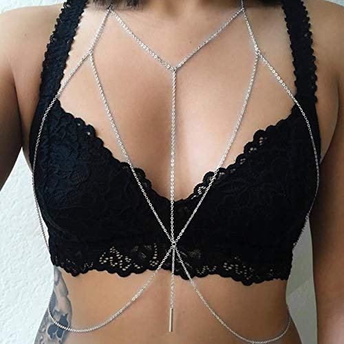 Jovono Sexy Körperkette Bikini Harness Silber Körperschmuck Kette Bar Taille Kette für Frauen und Mädchen(Silber-)