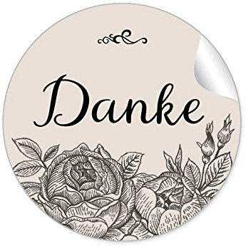 48 STICKER: Danke schöne Etiketten im Vintage-Retro-Look mit illustrierten Rosen in beige/schwarz zum Danke sagen für Gastgeschenke, Hochzeitsmarmelade u.v.m. • Aufkleber: 4 cm, rund, matt