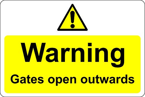 Warning this gate opens outwards Safety sign - 1.2mm Rigid plastic 300mm x 200mm