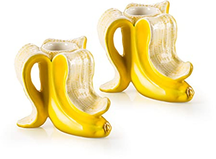 Donkey Products Banana Romance Kerzenhalter 2er Set in der Farbe Gelb aus Dolomit Keramik, 7x8,5x7cm, 210735