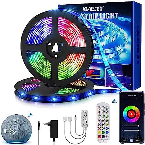 WEILY Striscia LED Alexa, 15M Wifi RGB Led Strip Compatibile con Alexa, Wifi Colori Multipli 12V Con Telecomando (2 volumi 7,5M)