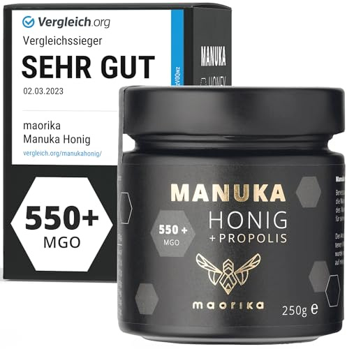 maorika - Manuka Honig 550 MGO im Glas (lichtundurchlässig) - laborgeprüft, zertifiziert aus Neuseeland (Manuka Honig mit Propolis)