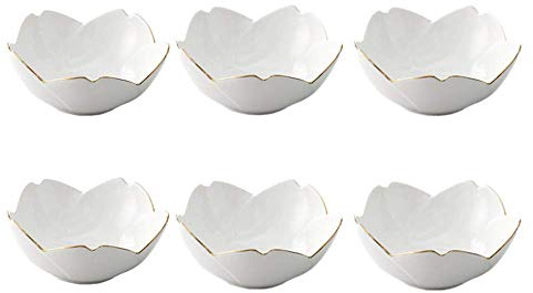 Lot de 6 coupelles à sauce soja de style japonais - En porcelaine - Motif fleurs de cerisier - Pour assaisonnement, sushis, soja - Bol à dessert, apéritif - Pour la cuisine et la maison - Blanc