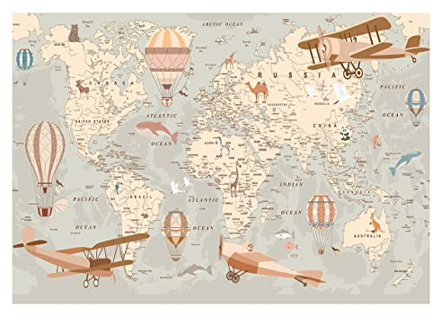 WallArena - Non-Woven Photo Wallpaper for Children's Room 312 x 219 cm World Map Children Girls Boys - Photo Wallpaper for Children Children's Wallpaper - Non-Woven Wallpaper Wallpaper Wallpaper 3D