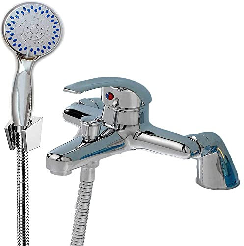 Modern Bathroom Bath Shower Filler Mixer Tap Single Lever, 3 Modes Water Spray, Chrome Solid Brass with Shower Handset and Hose Attachment