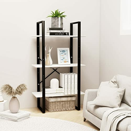 Mogou Lagerregal, Regal Kinderzimmer, Bookshelf, Leiterregal, Standregal, Wandregal, Aktenregal, DVD Regal, Weiß 60x30x105 cm Massivholz Kiefer