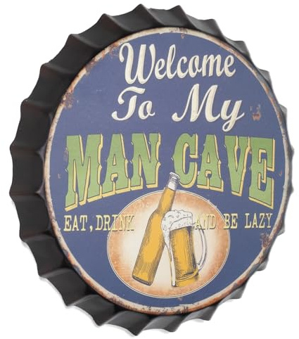 Moritz Deko Blechschild Kronkorken Welcome to My Man Cave Männerhöhle 33 x 33 cm Metallschild Retro Vintage-Design zur Dekoration Wanddekoration