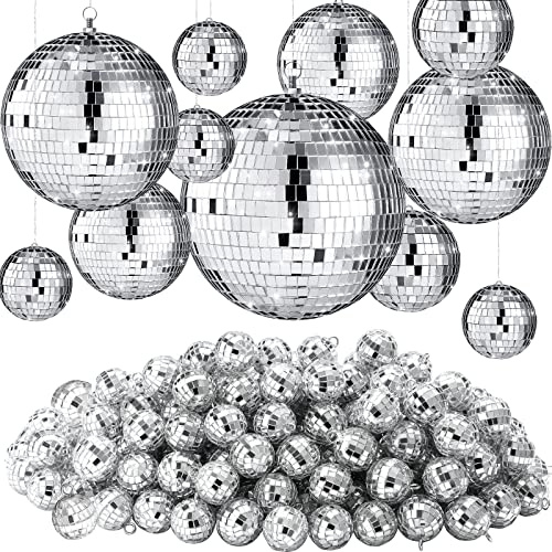 Hoolerry Discokugeln, reflektierend, hängende Discokugel-Dekorationen mit Haken, verschiedene Silberkugeln für Karneval, 70er-Jahre, Disco-Motto-Party, Hochzeit, Junggesellinnenabschied