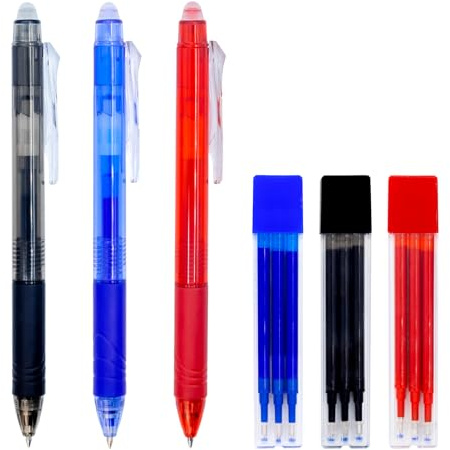 Raylu Paper - Indragbar raderbar penna, gelbläck, blå röd svart, 1 mm spets och 0,7 mm linje. (3 färger + reservdel)