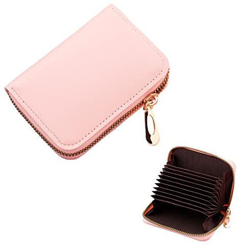 Kreditkartenetui für Damen und Herren, Kreditkartenetui Leder, Kartenetui Damen Leder, Klein Reißverschluss Kartenhalter Geldbörse, Süße Kreditkartenetui mit RFID Schutz, 11 Fächer Kartenetui, Rosa