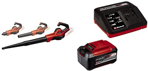 Einhell Soplador Universal con batería GE-UB 18/250 Li E-Solo Power X-Change (18 V Velocidad del Aire 250 km/h, Tubo de 3 Piezas, regulación de Velocidad electr. con indicador LED)+ Starter Kit 5,2Ah