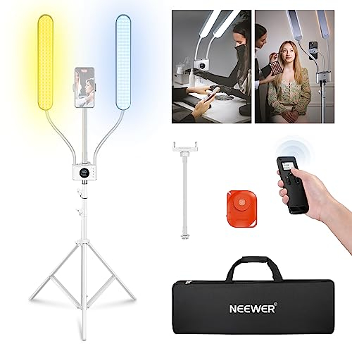 Neewer Lumière d'Esthéticienne avec Support Téléphone et Kit de Sac de Voyage, Lampe Photo LED Cils avec 2,4G/PC/Mac et Contrôle Séparé de 2 Bâton Lumineux, CRI98+, Eclairage pour Tatouage/Beauté