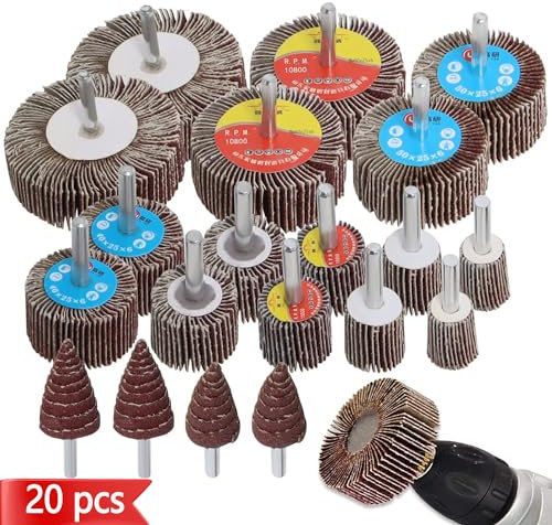 Flap Wheel Set 80 Grit (20PCS) Cone Shape Abrasive Sandpaper Lamellar Grinder Sanding Attachment by Gekufa for 6mm Shank Drill, Straight Grinder for Remove Rust/Weld Burr/Grinding