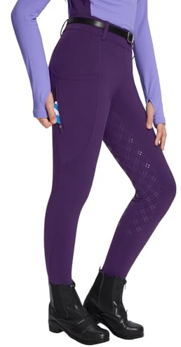 baleaf Girls Riding Pants, Fleece Winter Breeches Full Seat Silicone Kids Horseback Equestrian Zipper Pocket Tight Purple L