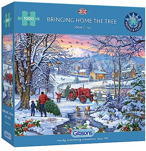Gibsons Bringing Home The Tree 1000 Piece Jigsaw Puzzle for Adults Family Christmas Winter Scene Tradition | Sustainable Premium 100% Recycled Board | Great Gift| Gibsons Games