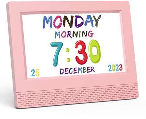 Kids Digital Alarm Clock Colorful, 7 Large LED Time Display Children's Sleep Trainer, Eye-Caring Digital Clock for Girls Boys Bedrooms Bedside, 17 Alarm Clock Settings Easy to Use Kids Birthday Gift