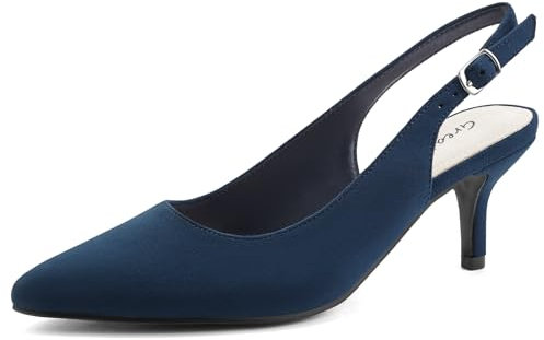 Greatonu Women's Slingback Kitten Heel Pointed Toe Dress Pumps Shoes Blue