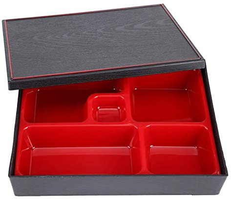 URCheers Bento Boxes, 27x 21cm Plastic Lunch Bento Box, Japanese Style Wood Storage Box, Compartments with Lids for Restaurant Home Office Picnic - 5 Grids