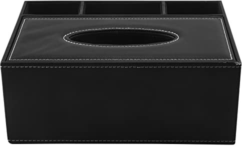 Peukerty PU Tissue Box Fernbedienung Halter Multifunktions Desktop Organizer Bleistift Schere Container (Schwarz)