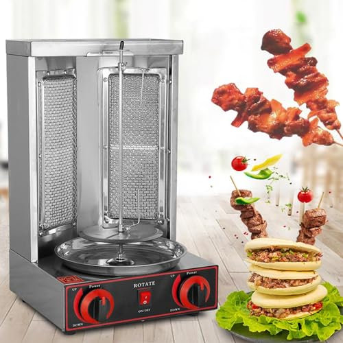 DPLXFPP Máquina Vertical De Kebab Doner Kebab A Gas, Cocina De Kebab De Encimera, Máquina para Hornear Asador Giratorio, Asador Vertical De Gas Doner Kebab Gyro Grill,Silver-M
