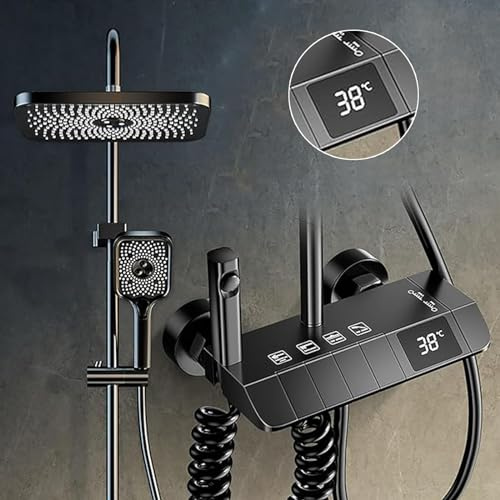 Azarton Dusche Thermostat Duschsystem, Duscharmatur Regendusche DuschkopfMischbatterie Shower Set Handbrause, Brausestange, Kopfbrause und Schlauch, Duschset mit Armatur