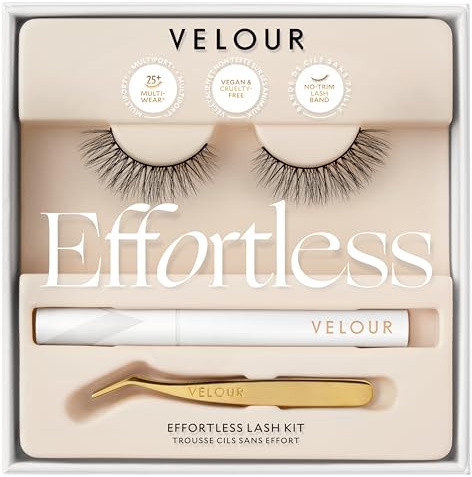 Velour Effortless Lash Kit, False Lashes + Lash Applicator + Eyelash Glue, Reusable 25+ Times, Natural-Looking False Eyelashes, Fluffy & Lightweight No Trim Lashes, Fake Lashes for All Eye Shapes