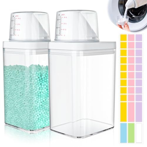 2pcs Waschmittelspender Mit Messbecher, 1100ml Luftdichter Waschpulver Aufbewahrungsbox, Mehrzweck Waschpulverspender, Waschpulver Dose Waschpulver-BehäLter, Waschmittelbox für WeichspüLer Waschpulver