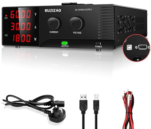 RUZIZAO Bench Power Supply, DC Power Supply Variable 60V 30A 1800W, High Power DC Power Supply with Encoderknob, Adjustable Switching Regulated Power Supply, Benchtop Lab Power Supply