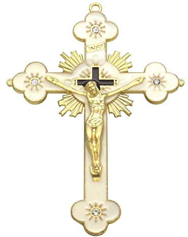 Xzmzbxzb Crucifix en métal émaillé pour croix religieuse catholique prière bénédiction croix en métal décoration murale