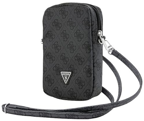 CG Mobile Guess Handytasche GUWBZP4GFTSK Schwarzk Zip 4G Triangle iPhone 12, iPhone 13 Kunstleder Saffiano-Leder Goldenes 4G-Logo Goldbeschläge Dreieck
