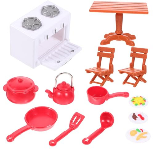 CIYODO 1 Set Dollhouse Mini Kitchen Utensils Dining Table and Chairs Outdoor Stove Cookware Miniature Props Tiny House Accessories Plastic Miniature Kitchen Utensils Layout