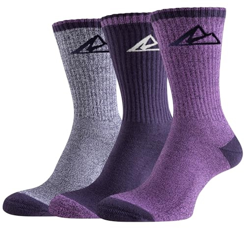 Effeet Hiking Socks Women, Anti Blister Ladies Walking Socks, Crew Light Outdoor Sports Socks, Multi Performance Womens Boot Socks, Breathable Cotton Trekking Running Socks 3 Pairs, Multicolor 3-5