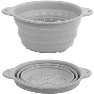 WYLZLKX Passoire pliable en silicone pour fruits et légumes - Panier à linge avec poignée - Gris-grand