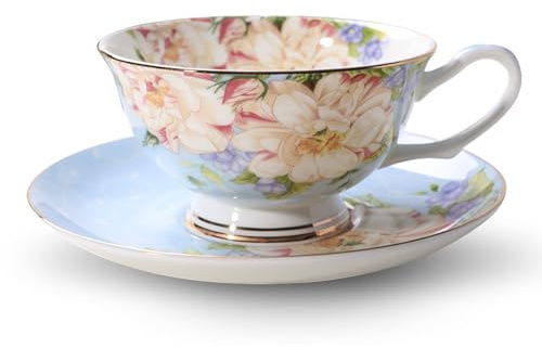 Tazas de café florales de porcelana de hueso, taza de café europea con platillo, taza de café de porcelana vintage con diseño de flores, taza de café, taza de té, juego de té de la tarde, suministros