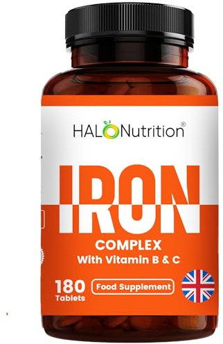 Iron Tablets High Strength 14mg -180 Tablets, 6 Months Supply - Vegan Iron Supplements for Women and Men - Ferrous Fumarate Energy Tablets, Reduces Tiredness and Fatigue - UK Made Iron Vitamin