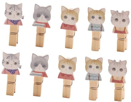 Alipis Clip Decorative Multiuso e Resistenti in Legno a Forma di Gatto 10 Pezzi con Corda da 1,2m per Decorazioni Parete in Casa e Dormitorio