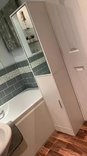 Tall Mirrored Cabinet Narrow Slim Door Cupboard Bathroom Bedroom Toilet Roll Storage Tallboy Shelf Unit Free Floor Standing Glass Mirror Modern Furniture