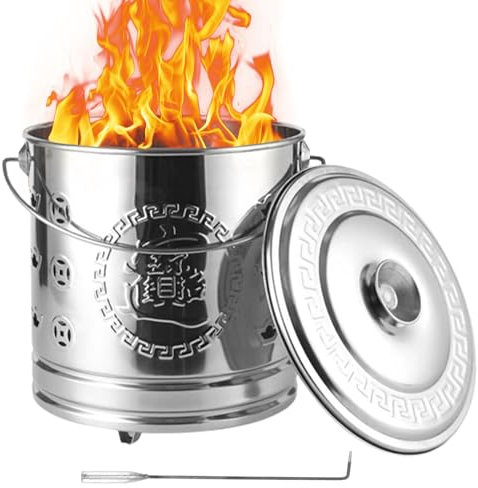 Garden Incinerator Fire Bin for Garden Incinerator Stainless Steel Heat-Resistant Incinerator Garden Bins Air Vent Burning Bin Garden with Handle Fire Hook for Leaves Paper Wood